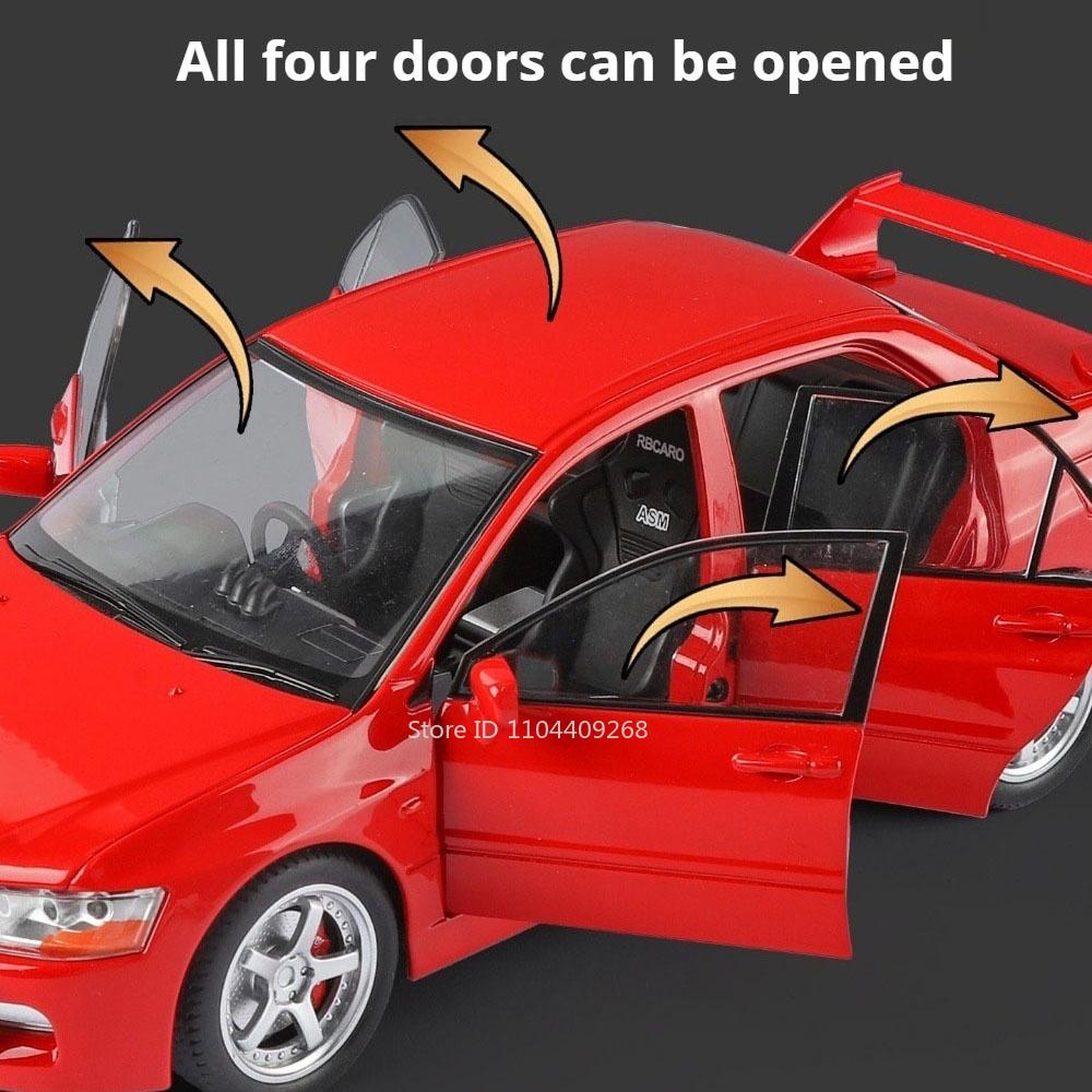 1:24 Lancer Evolution IX RX7 Model Car Toy Doors Opened Wheel Steering High Simulation Vehicle Models for Kids' Edutainment