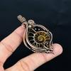 Ammonite Fossil & Black Onyx 999 Copper Wire Wrapped Pendant, Handmade Gemstone Jewelry Pendant For Memorial Day
