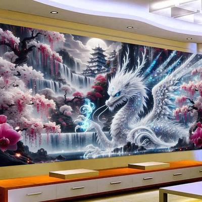 Ледяной Дракон, Фэнтезийный Пейзаж Водопад Цветы DIY 5D Алмазная Живопись Новинка 2025 Полная Мозаика Алмазная Вышивка Распродажа Большой Размер