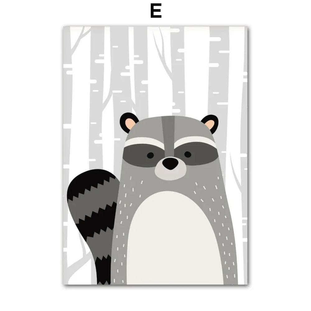 Животные джунглей Медведь Белка Енот Лиса Кролик Настенное искусство Холст Живопись Скандинавские Постеры и Принты Настенные картины Декор детской комнаты