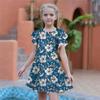 Girls Green Bird Flower Print Dresses Kids Girl Party Dress Loose Fitting Loose Fitting Short Sleeved Skirt For Girls Over Four Years Old
