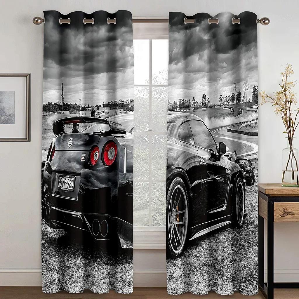 Синий грузовик гоночный автомобиль внедорожник тонкие окна шторы для мальчиков гостиная спальня балдахин декор 2 шт бесплатная доставка