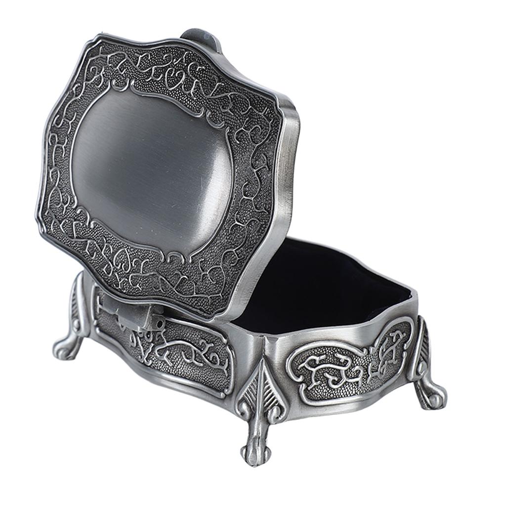 Metal Jewelry Box Engraving Pattern Exquisite Vintage Trinket Box with Soft Velvet Inner for Rings