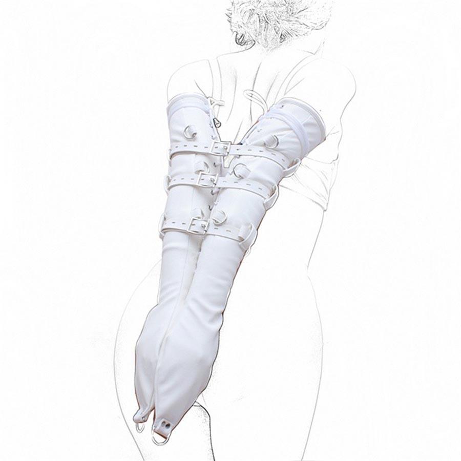 BDSM Bondage Leg/Arm Binder,Behind Back Straight Jacket,SM Leather Armbinder Restraint Slave Lockable Glove With Shoulder