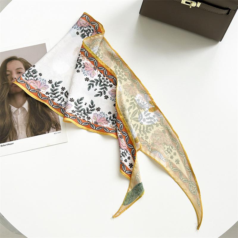 Весенне-летний пасторальный цветочный ромбовидный шарф с жаккардовым узором, имитирующий шелк, женский шейный темпераментный маленький шарф, повязанный на сумку