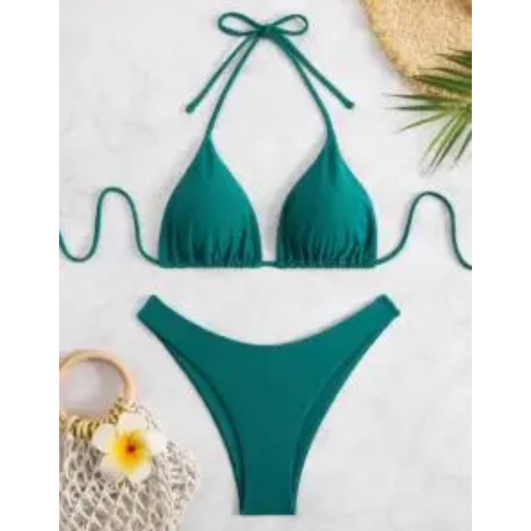 2025 Женский белый купальник бикини с уплотнением на груди, новый сексуальный купальник бикини халтер, комплект из двух частей со шнурками, однотонный бразильский купальник