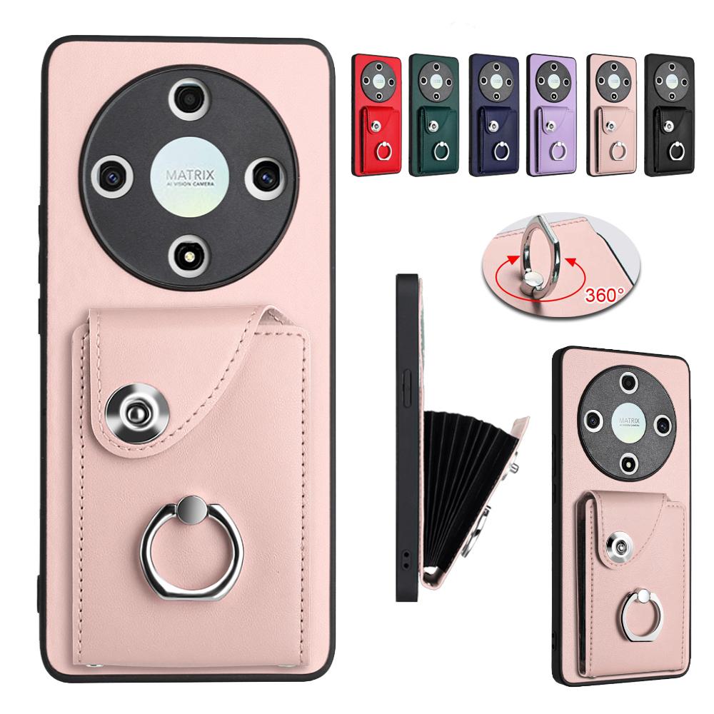 Accordion Folding Wallet Card Holder with RFID Shielding Material Phone Case Ring Holder Leather Case for Huawei Honor 90 X50i X9A X8B X9B MAGIC5 Lite