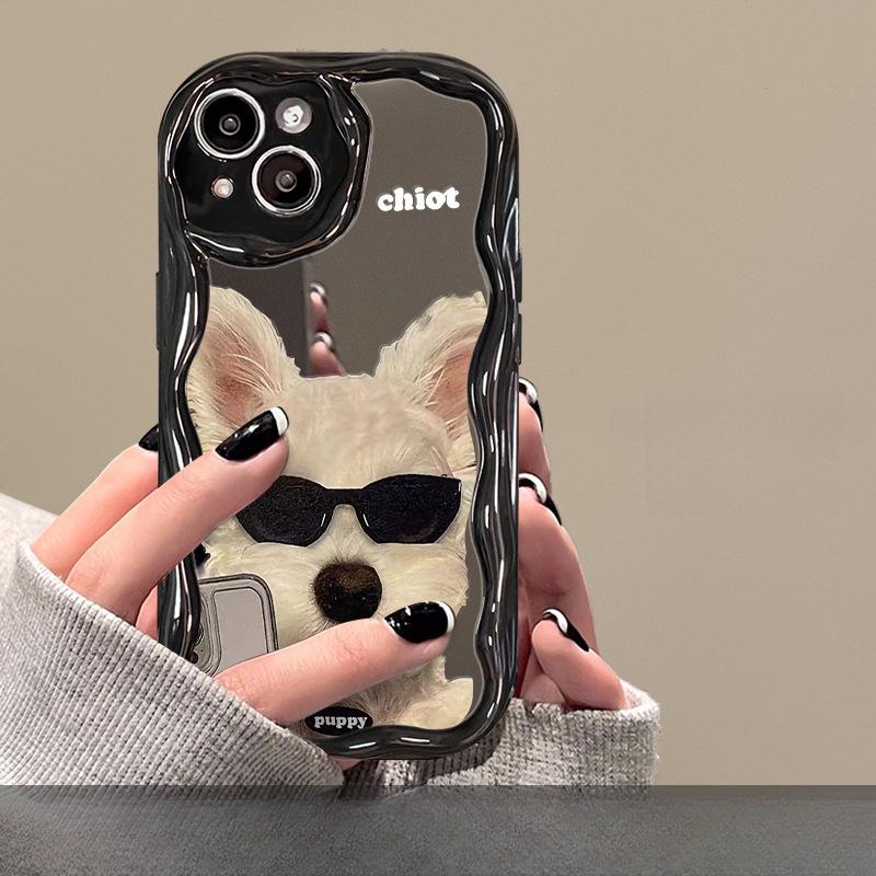 Applicable To Apple 14promax Mobile Phone Case IPhone 13 Sweet and Cool Sunglasses Dog Mirror 11/12 Mini Couple