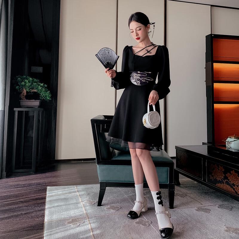 JK&JS New Chinese Style Square Collar A-line Dress