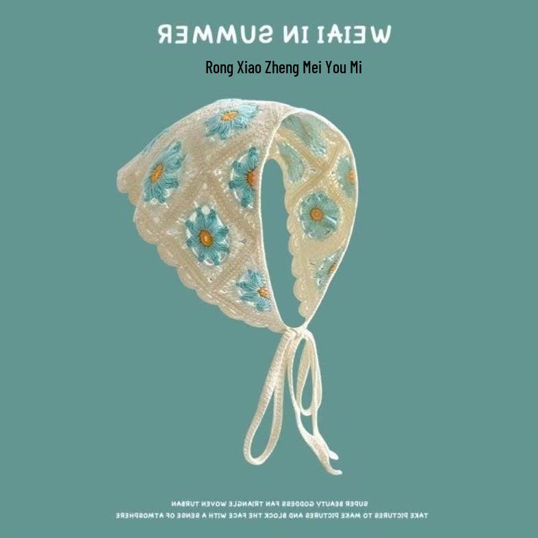 Винтажный французский вязаный крючком платок на голову для женщин - Художественная летняя повязка на волосы
