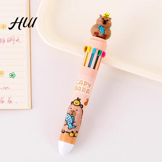 Cartoon Capybara Gel Ink Pens Multicolor 10-in-1 Ballpoint Pen, Cute Push-Type Writing Office Supplies Pen Ten Colors in One Retractable for