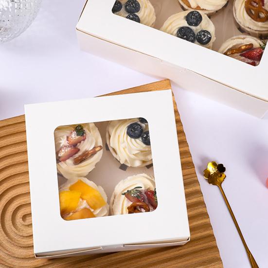 6 Pcs Cupcake Boxes Cupcake Containers Food Grade Material with Window Cookie Boxes Treat Boxes Holiday Wedding Birthday Party Bakery Supplies