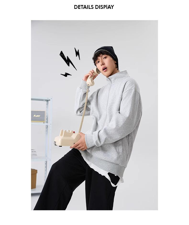 2025 Men's Stand-Up Collar Casual Cardigan Jacket - Trendy Autumn Sport Long Sleeve Hoodie.