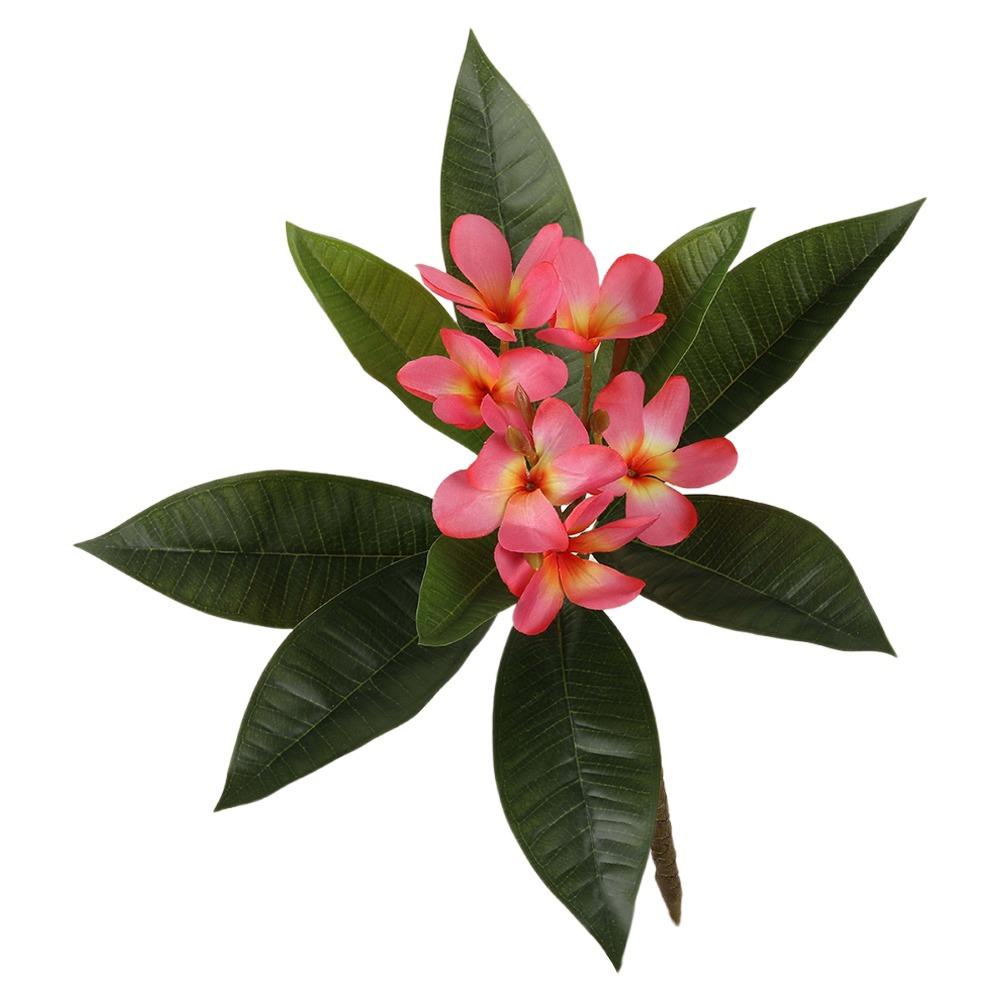 Real Touch Artificial Plumeria Flowers DIY with Green Leaves Simulation Frangipani Branch Multicolor Photo Props