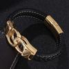Men's Punk Retro Gold Handcuff Leather Bracelet with Stainless Steel Magnetic Clasp
