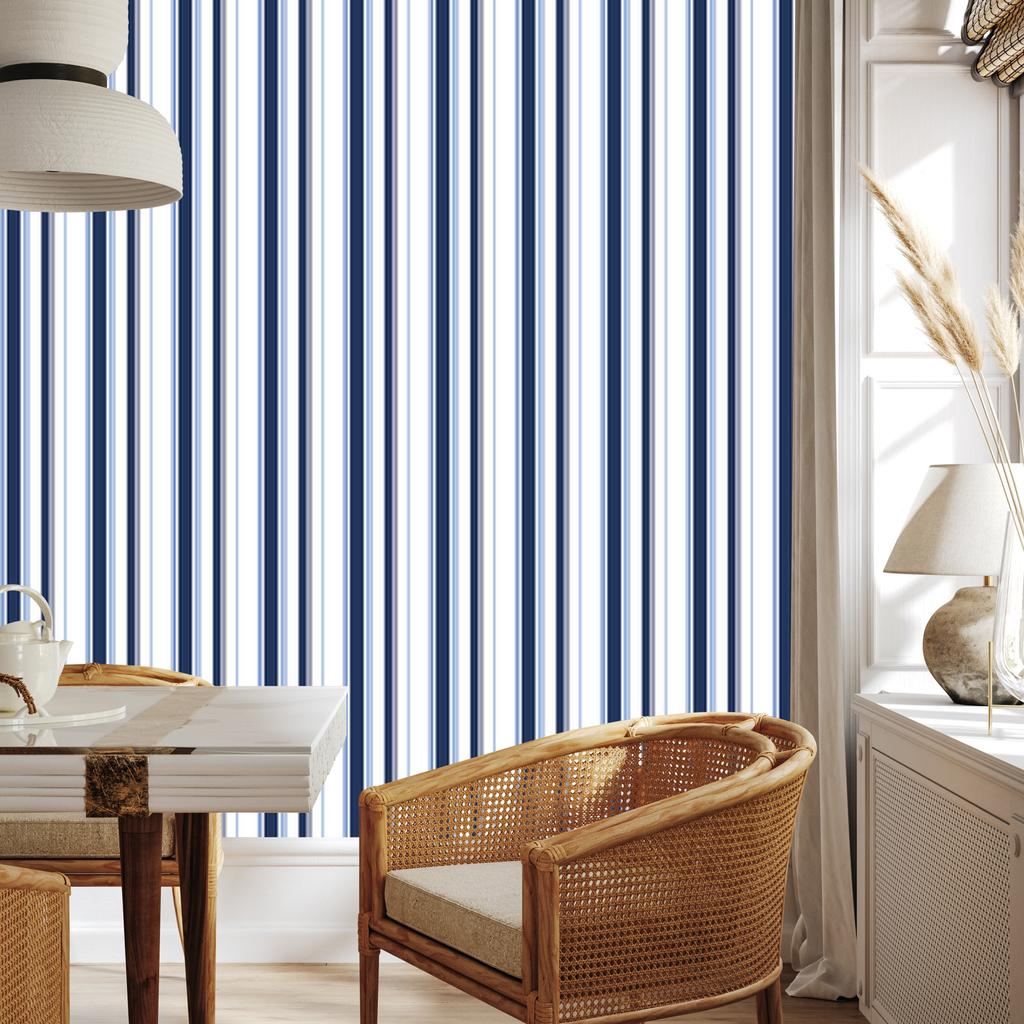 Blue and white vertical stripes wallpaper for living room and bedroom 50x1000