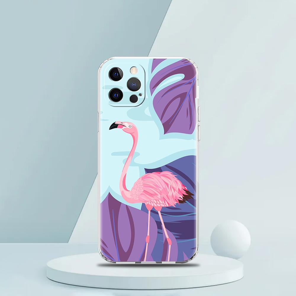 Для iPhone 15 16 14 13 12 mini 11 Pro Max XS X XR SE 7 8 Plus Силиконовый прозрачный чехол милый Розовые фламинго лист Чехол для телефона