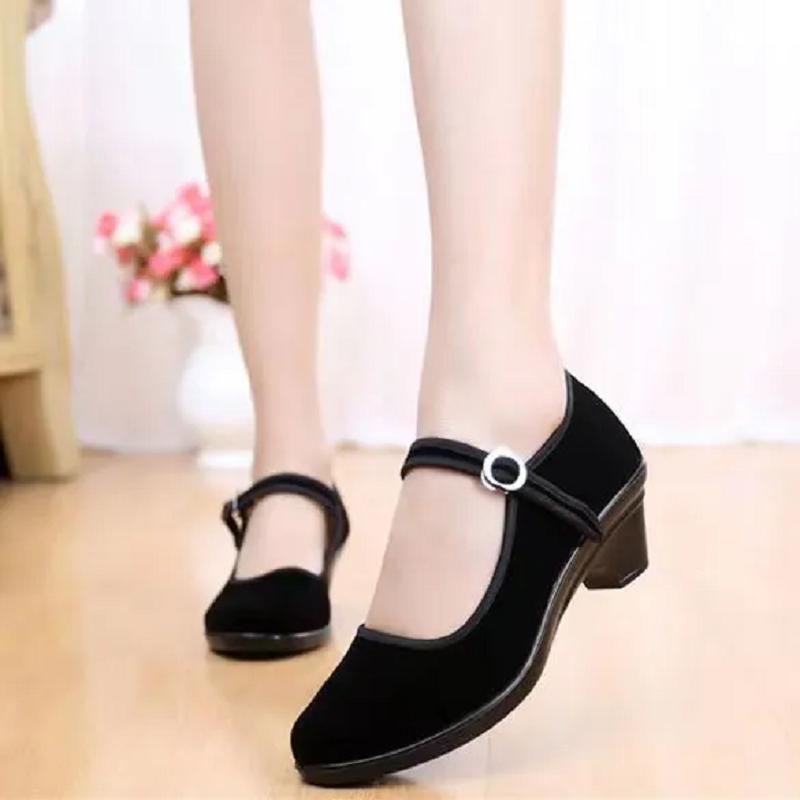 zapatos de mujer women cute sweet anti skid platform high heel shoes lady classic comfort buckle strap black suede shoes a79