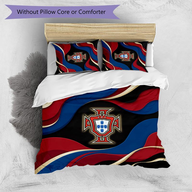 Portugal Football Printed Bedding 3 Piece Set Cozy Breathable Bed Cover Set as Housewarming Holiday Gift