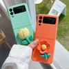 Cute Korean 3D Flower Tulip Orange Mint Green Solid Color Case For Samsung Galaxy Z Flip 6 5G Z Flip5 Flip4 Zflip3 Soft Cover