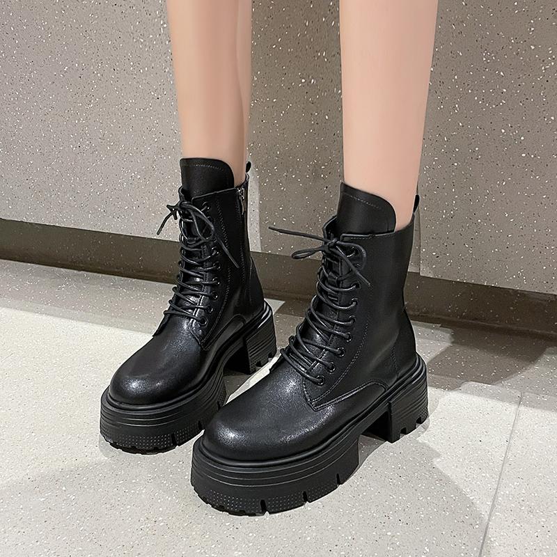 2024 Fashion Shoes for Women Cross-tied Women's Boots Hot Sale Side Zipp Casual Boots Women New Round Toe Mid-Calf Boots Zapatos