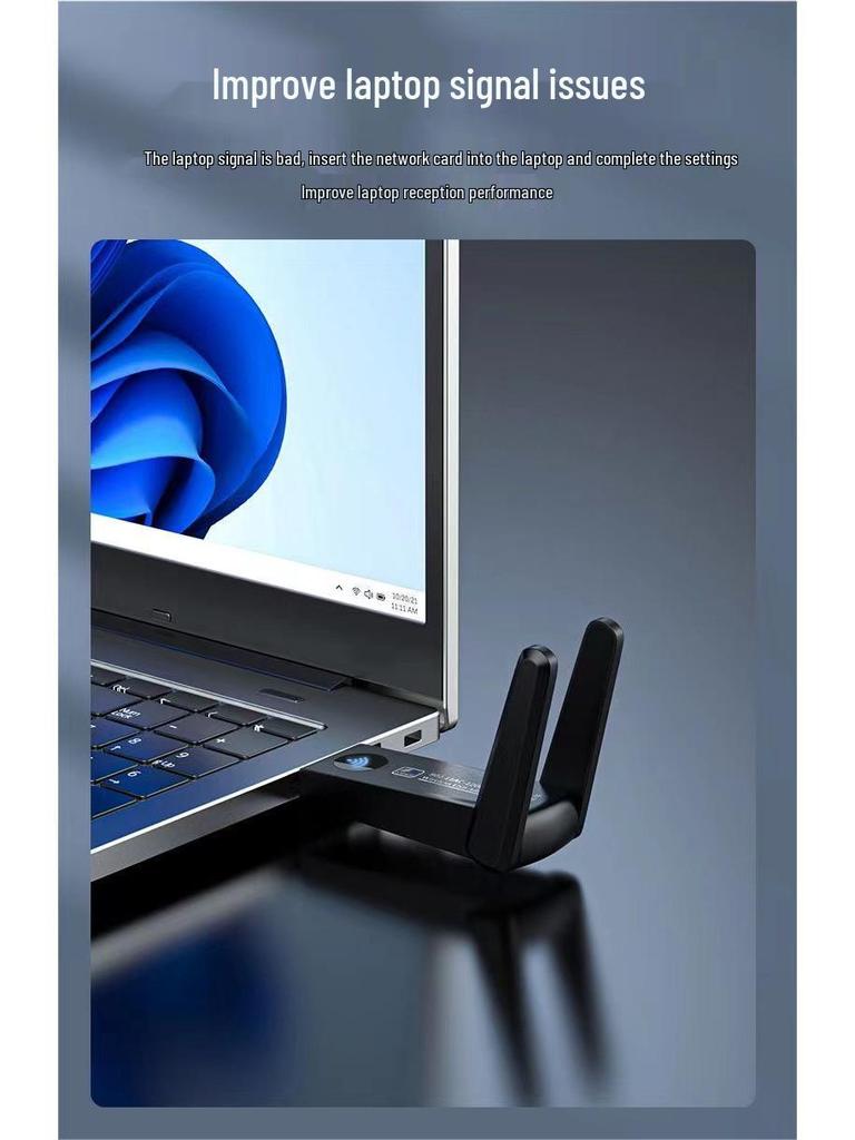 Двухдиапазонный беспроводной сетевой адаптер 1300M 5G - Plug & Play для ноутбука/настольного компьютера