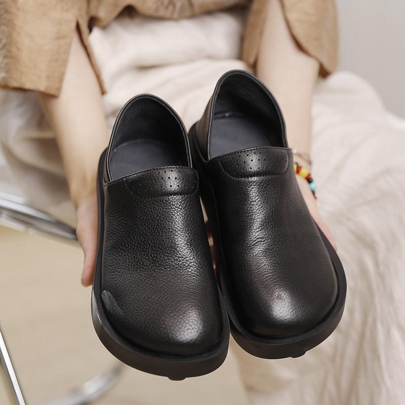 GKTINOO Винтаж 2025 Осень Новые Туфли на плоской подошве с толстой подошвой Женские Ручной работы Круглый носок Однотонные Удобные Повседневные Слипоны
