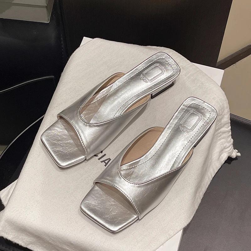 Летние женские гладиаторские тапочки Модные с открытым носком Квадратный носок Шлепанцы Женские Повседневные Пляжные Платье Сандалии