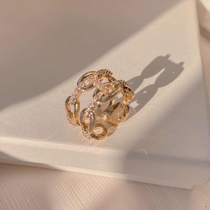 Elegant Adjustable Copper Ring With Geometric Design And Sparkling Zirconia For Women