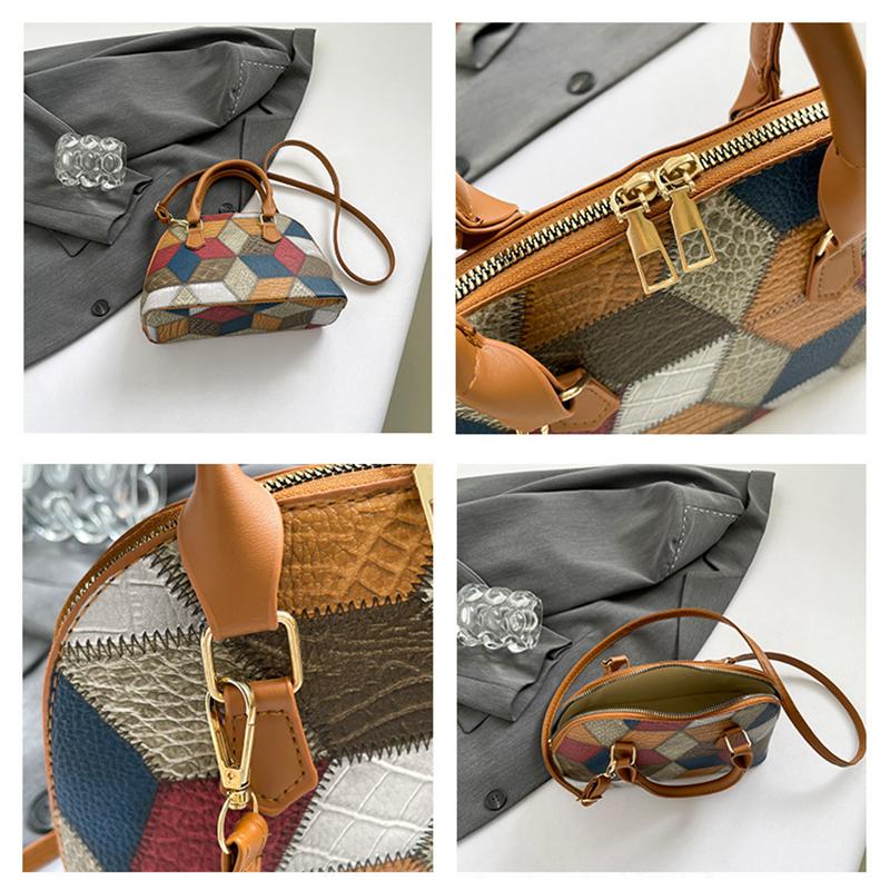 New Women Shell Crossbody Bag Contrast Color PU Leather Shoulder Bag Large Capacity for Shopping Small Handbags CLE