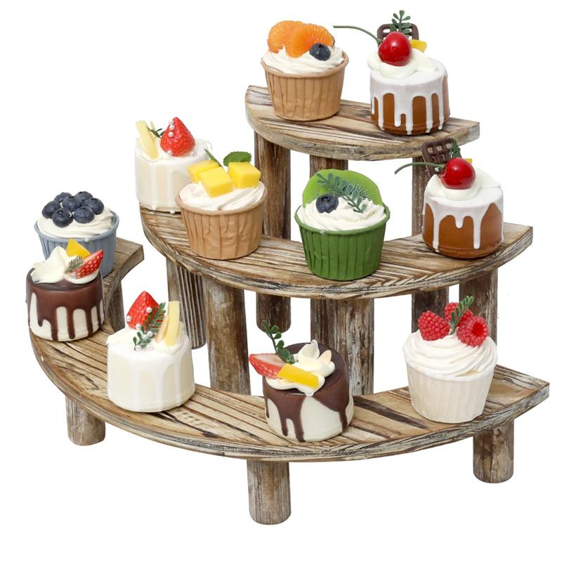 Practical-3-Layer Wooden Cupcake Rack Layered Cupcake Display Rack Semi-Circular Dessert Cake Rack