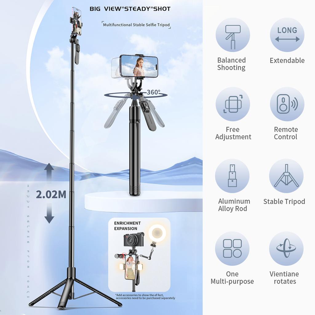 79.5-Inch Multi-function Selfie Stick Portable Gimbal Stabilizer with Aluminum Alloy Telescoping