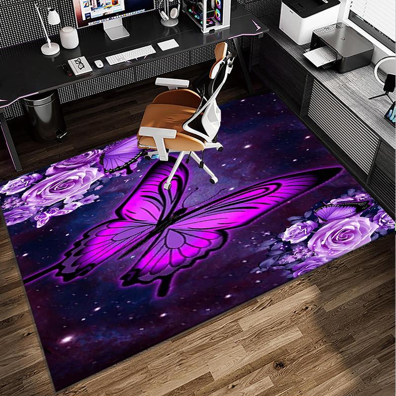 Purple Butterfly Garden Office Rug Chair Mat, Entryway Carpet, Suitable for Front Door, Bedroom, Living Room, Desk, Holiday Gift