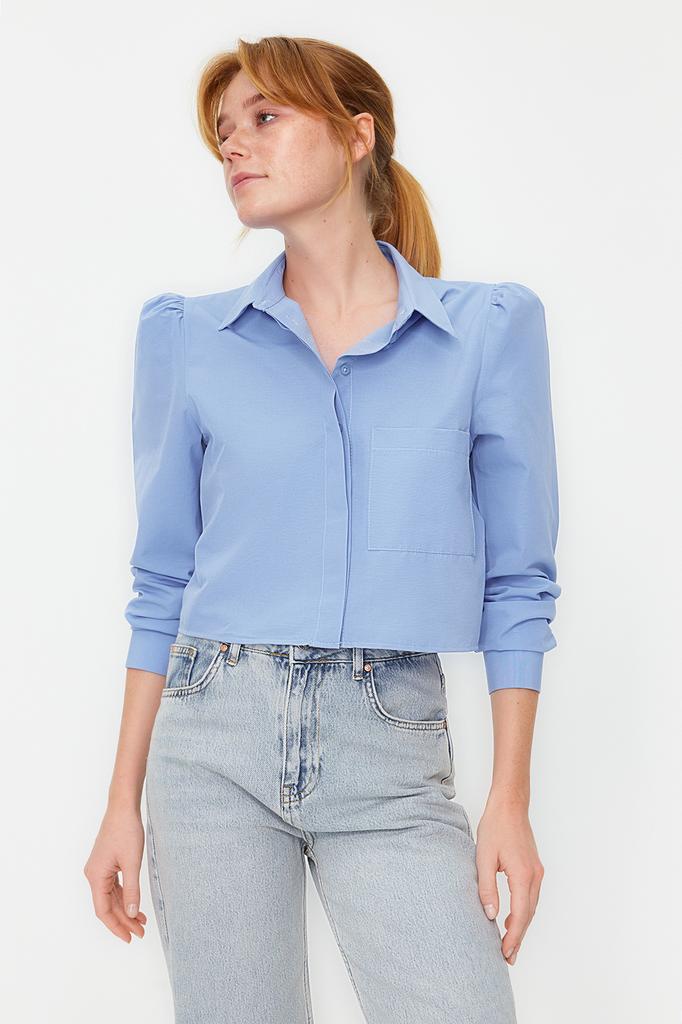 Women's Fashion New Shirt Lilac Crop Woven Shirt