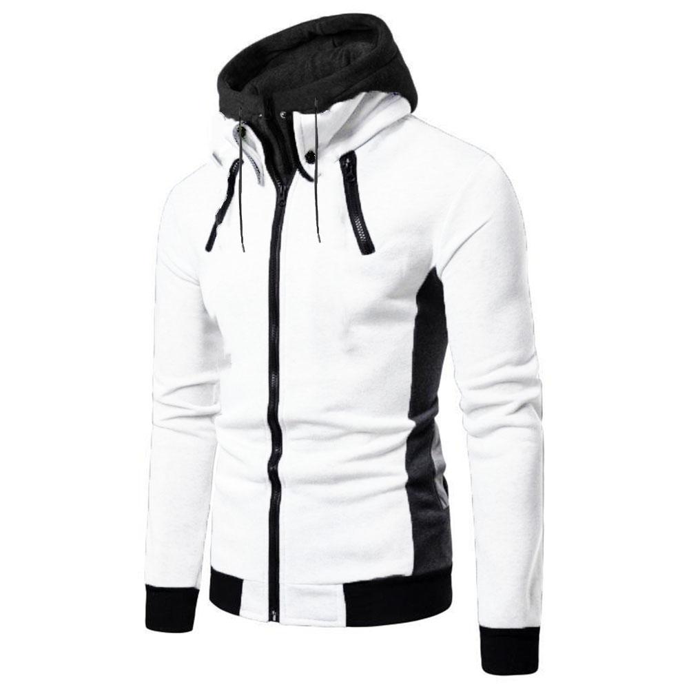 Men's Cardigan Jackets Thicken Fleece Men Autumn Winter Coat Hooded Sweatshirt Zip Up Warm Color Blocking Men's Jackets