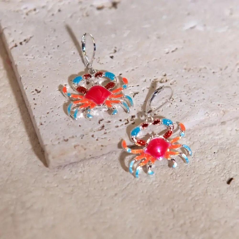 Zinc Zinc Alloy Crab Shape Drop Earrings Jewelry Gradient Crab Ear Buckle Beach Resort Sea Breeze