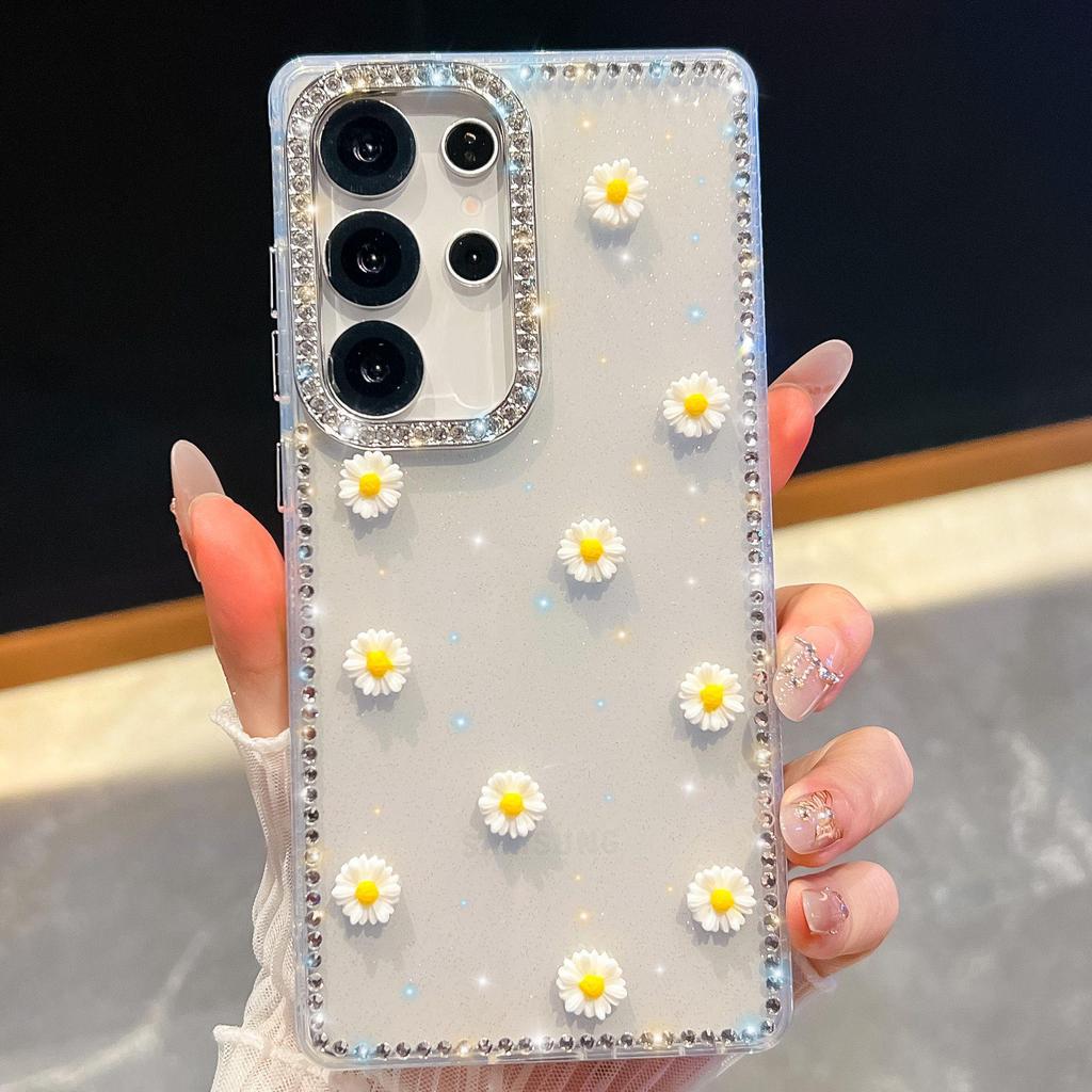 Чехол-бампер Samsung S26 Ultra со стразами - Креативный дизайн Ромашка A57 с блестками, роскошный