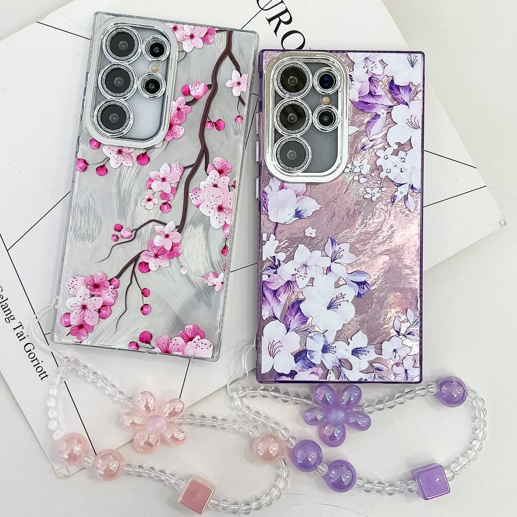 Samsung S25 Ultra Mobile Phone Case Flower Lens Film S24 All Inclusive New A56 Bracelet Protective Case