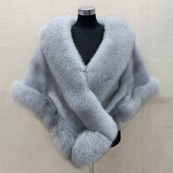 Thickened Warm Mink Fox Fluffy Cape Coat Solid Color Women Winter Faux Fur Shawl