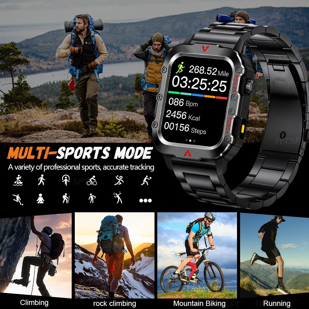 Outdoor Military Smartwatch Men Bluetooth Call Smart Watch 1.73inch LED Sports Fitness Watches For Man Women