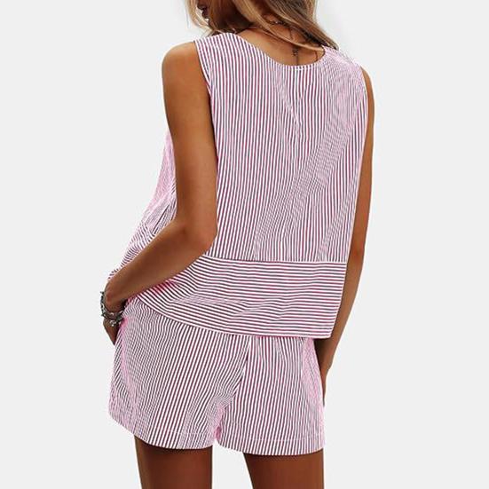 Женские летние комплекты из 2 предметов: майка без рукавов, шорты, повседневные полосатые спортивные костюмы, комплект для отпуска на пляже