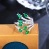 Light Luxury Full Diamond Creative Leaf Open Ring Colorful Treasure Emerald Micro Inlaid Zircon Temperament Ring Ring Ring