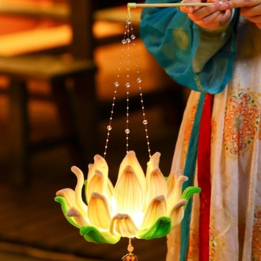 3D Twisted Stick Lotus Flower Lantern Luminous Handheld Lantern Traditional Decor