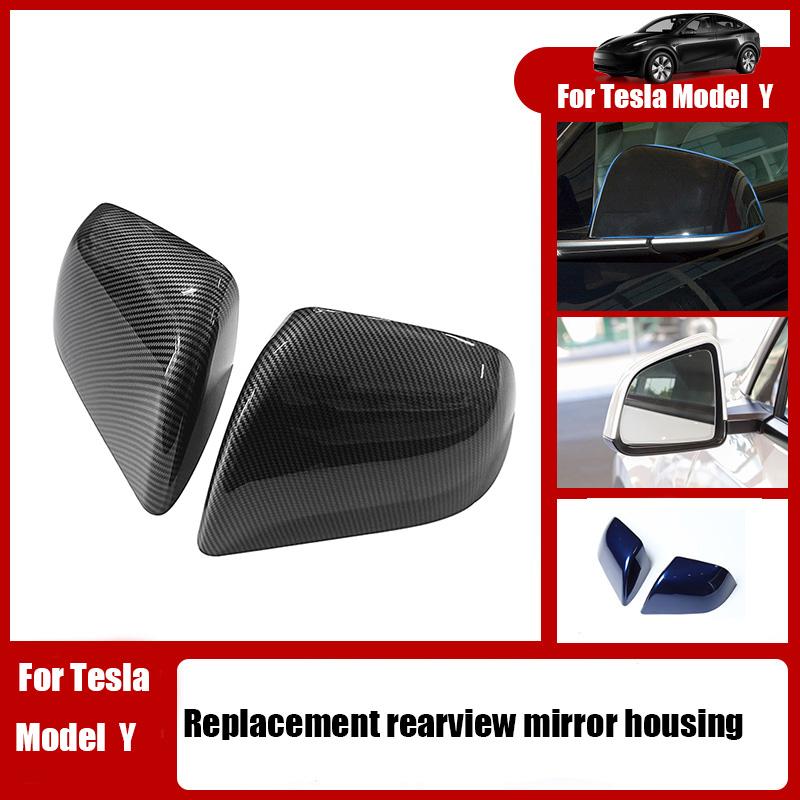 Rearview Mirror Cover for Tesla Model Y 2021-2024 Real Carbon Fiber Side Mirror Shells Add on Frame Replacement Case Protector