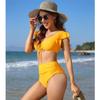 Женский купальник, бразильское бикини, пуш-ап, купальник с рюшами, однотонное бикини на шнуровке, пляжная одежда больших размеров