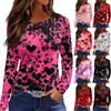 Women's Fashion Casual Slit Hem Round Neck Long Sleeve Valentine's Day Printed T-Shirt Ladies Top