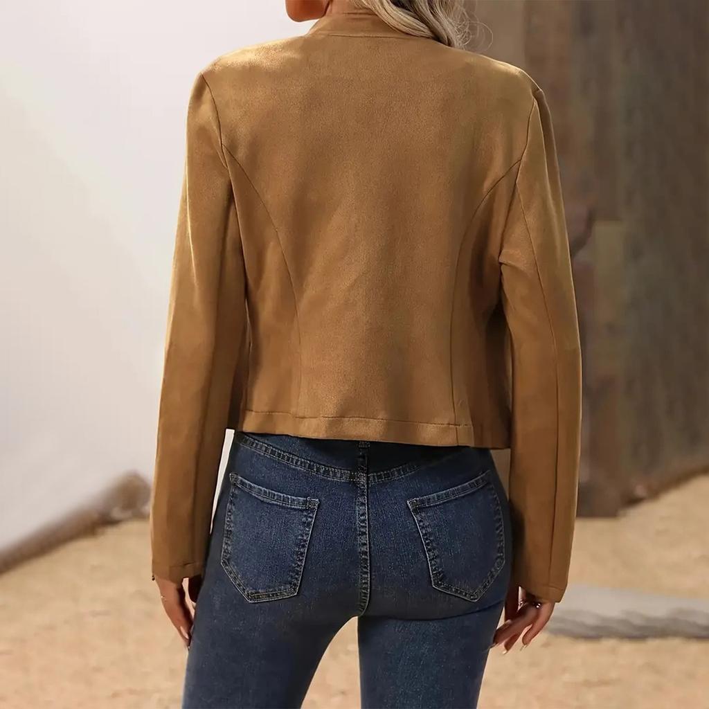 Женская куртка Повседневная Приталенная Лацкан Двубортная Мотоциклетная куртка Пальто