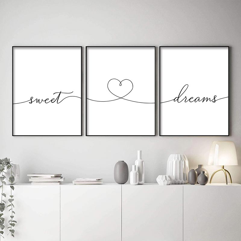 Черный, белый цвет, сладкое сердце, мечта, холст, постер, текст, цитаты, принт, скандинавский минималистичный настенный художественный рисунок, современный декор для спальни, изображение