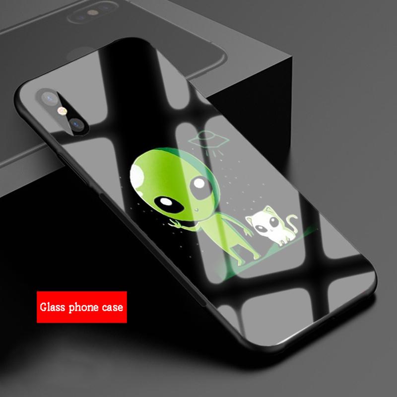 Чехол для телефона из закаленного стекла с рисунком инопланетянина для iphone 12 11 Pro Max 5 6 7 8 PLUS X XS XR XSMax Shell 12Pro