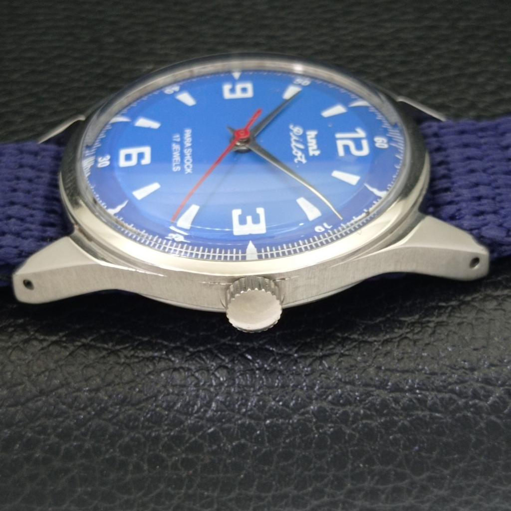 USED HMT PILOT HAND-WINDING INDIAN MENS BLUE COLOR DIAL WATCH A432505-2 R112-a432505